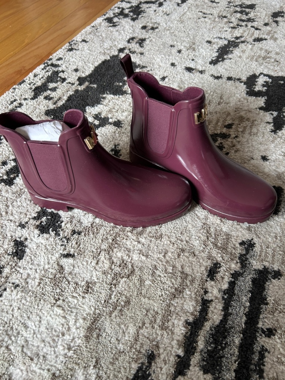 Michael Kors Burgundy Chelsea Rain Boots with Gold Accent